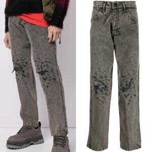 LIBERAL YOUTH MINISTRY XL Destroyed Effect Jeans Gray Denim Distressed Acid Wash